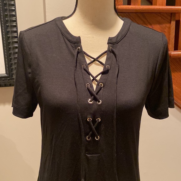 White House black-market T-shirt dress with lace up detail at neck size S - Picture 2 of 4